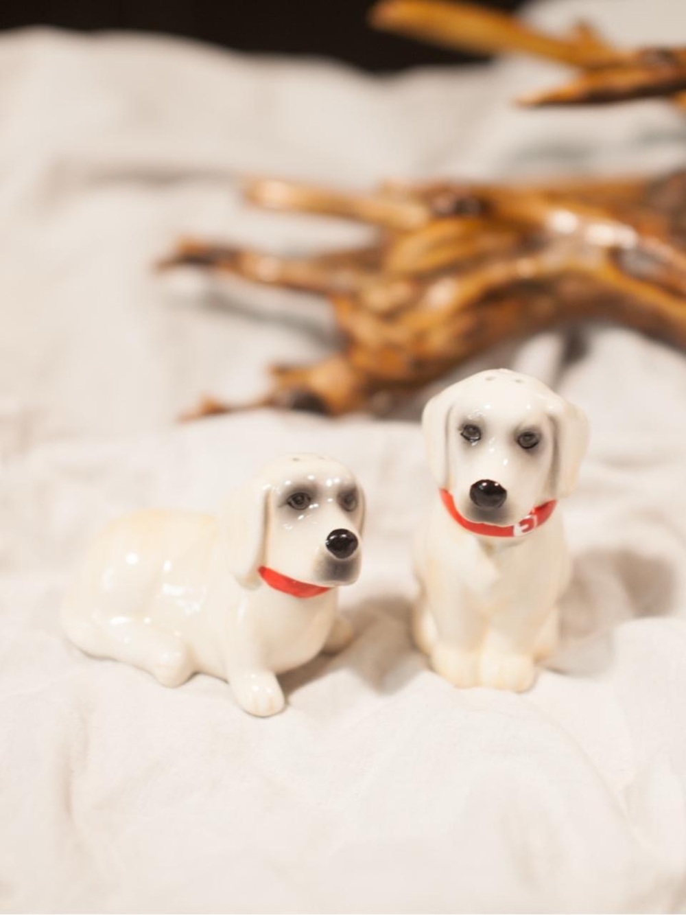Golden Retriever Dog Figurine Set with Red Collars